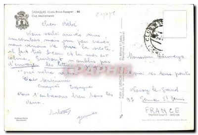 Cadaqués (Costa Brava) — Club Méditerranée — Gráficas Harris — Verso