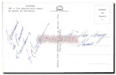 Cannes — Ogólny widok z Jardins du Palm-Beach — Wydawnictwo Art Montluc, Nice — Rewers