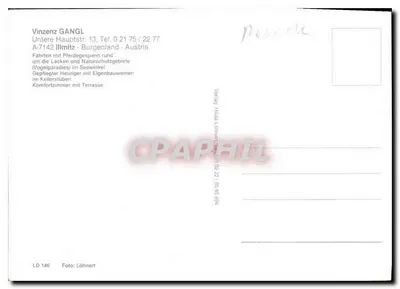 Weinschenke Vinzenz Gangl — Pußtafahrten — Editor Hilda Löhner, n° LD 146 — Verso