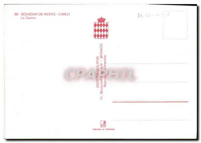 Monte-Carlo — Souvenir do Casino — Edições Molipor — Verso