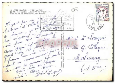 Kraj nad Morzem Śródziemnym — Nicea (A.-M.) — Ogród Albert I i Promenada Anglijska — Wydawnictwo Artystyczne A.D.I.A. n°06 — Rewers