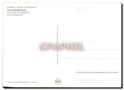 Urnersee met de bergen Gitschen en Urirotstock — Zwitserland — Uitgever Verlag Photoglob AG Zürich — Achterkant