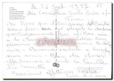Jaskinia Lourdes — Świątynia Najświętszej Maryi Panny — Wydawca A. Doulet, nr 63 — Rewers
