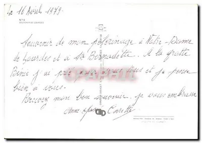 Lourdes — Eeuwfeest van Bernadette — 1879-1979 — Achterkant
