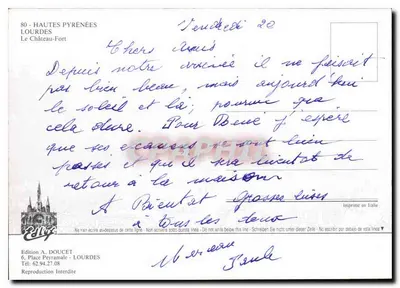Lourdes — Le Château-Fort — Édition A. DOUCET — Verso