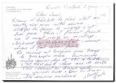 Lourdes — Vista generale sui Santuari e sul Castello-Fortezza — Edizione A. DOUCET — Verso