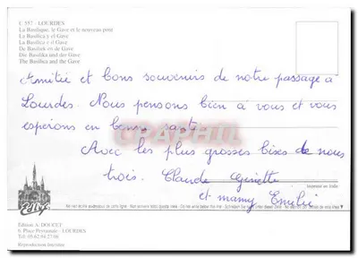 Lourdes — A Basílica e o novo ponte — Edição A. DOUCET — Verso