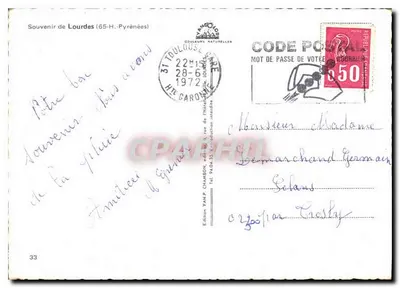 Lourdes — Une Pensée de Lourdes — Édition Yanp. Champon — Rewers