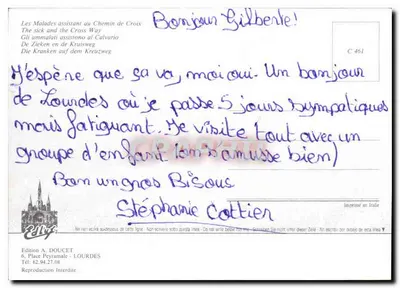 Lourdes — widok z lotu ptaka z bazyliką i Ścieżką Krzyża — Wydawnictwo A. DOUCET — Rewers