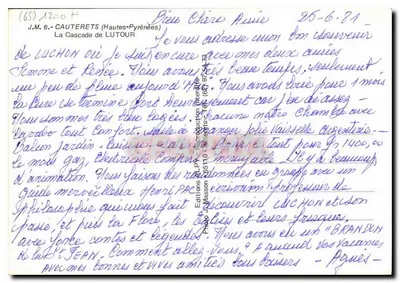 La Cascade de Lutour — Hautes-Pyrénées — J.M. Masson — Verso