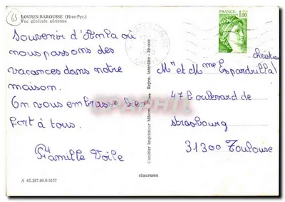Bilhete postal moderno Loures Barousse Hautes Pyrenees Vista geral aérea — Verso