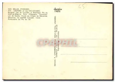 Lourdes y sus Excursiones — Ediciones P. Chambon, n°403 — Reverso