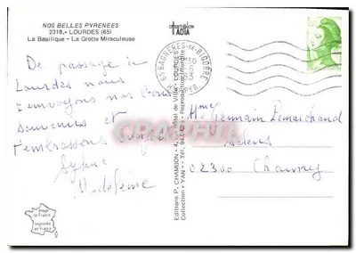 Lourdes — Pamiątka z Lourdes — Wydawnictwo P. Chambron — Rewers