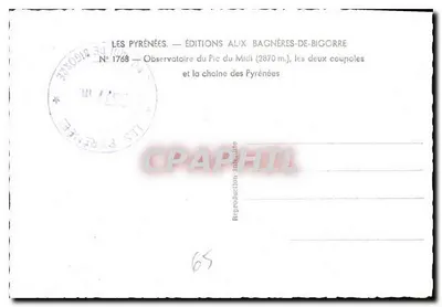 Observatório do Pic du Midi — as duas cúpulas e a cadeia dos Pirineus — Éditions Alix, Bagnères-de-Bigorre, n° 1768 — Verso