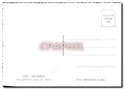 Cauterets — Vue générale prise de Pauze — Édition Quinault, Lourdes, n°1105 — Verso