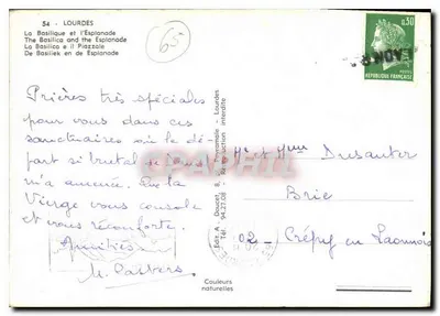 Lourdes — La Basílica y la explanada — Edit. A. Doucet — Reverso