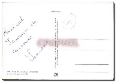 Calanques — Vue et son aiguille — Édition Tardy — Verso