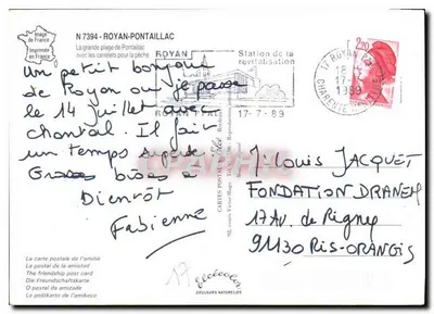 Royan Pontaillac — widok plaży z wędkarzami — Wydawca Elcé, nr 7394 — Rewers