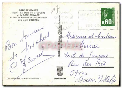 Brzeg Piękności — Molo Coubre i Złoty Brzeg w tle, Perthus de Maumusson i most Oléron — Wydawnictwo Modernes « Théogène » — Rewers