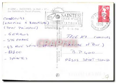 Saintes - Katedra św. Piotra w nocy — Wydawca Elcé, nr 4990 — Rewers