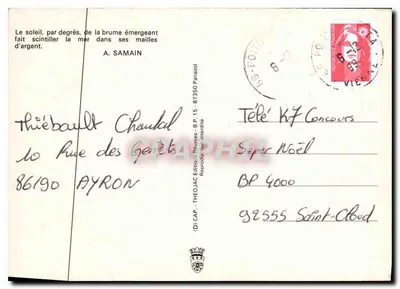 Widok morza z przystanią — A. Samain — Wydawnictwo Théodjac, Panazol — Rewers