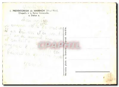 Estátua da Rainha Imaculada — Préventorium de Marbach (Haut-Rhin) — editor não visível — Verso
