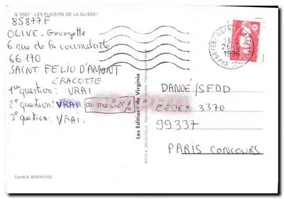 Dwaj narciarze w akcji — wydanie Virginie, nr G 5567 — Rewers