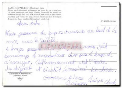 La Côte d'Argent i trasa jezior — Wydawnictwo i Druki Combier / Mâcon, seria C3 41998-1-0106 — Rewers