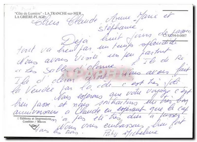 La Tranche-sur-Mer — La Grière plage — Côte de Lumières — Edições e Impressões Combier / Mâcon — Verso