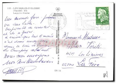 Les Sables-d'Olonne — Jaskinia piekielnego studnia — Wydawcy APTAUD, Nr 135 — Rewers