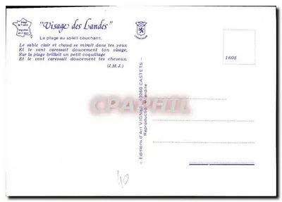 Praia ao pôr do sol — Rosto das Landas — Editions d'Art Vignes — Verso