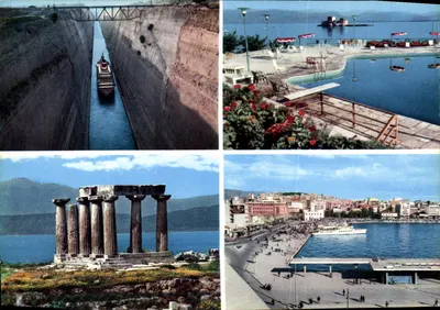 Corinto — Vista do porto, Templo de Apolo, Canal de Corinto — Editor CPAPHIL, n° GRE 112