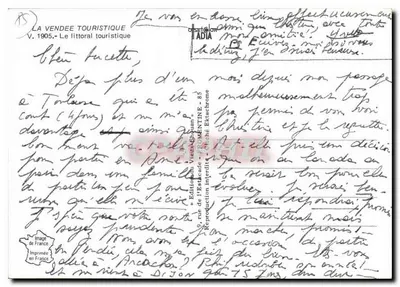 Wybrzeże Vendée — widok panoramiczny z Noirmoutier, St-Jean de Monts, St-Gilles Croix de Vie, Notre-Dame de Monts, Le Gois, Île d'Yeu, Fromentine, Sion-sur-Ocean, L'Épois — wydawca La Vendée Touristique, nr 15 — Rewers