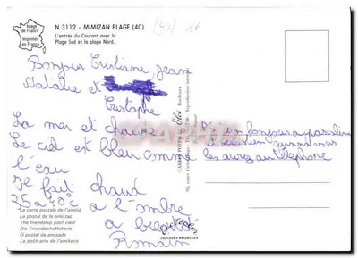 Mimizan Plage — ingresso del corrente con spiaggia Sud e Nord — Editore Elcé, n° 3112 — Verso