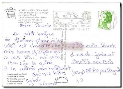 Mimizan — vista panorâmica e monumentos — Editor Cartes Postales — Verso
