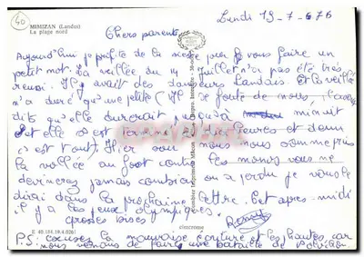 Praia de Mimizan — Landes — editor Cing, número de série não visível — Verso