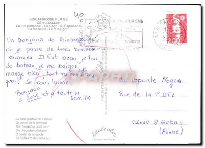 Biscarrosse — praia, fonte, esplanada — Editor: Côte Landaise Tourisme — Verso