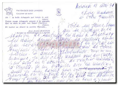 Zachód słońca — krajobrazy Landes — wydawca VIGNON, nr 40 — Rewers