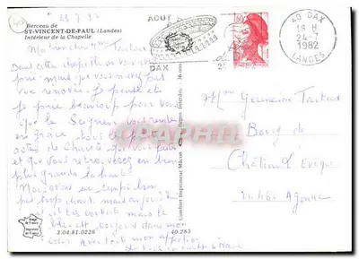 Interior da Capela — Bercieu de Saint-Vincent-de-Paul (Landes) — Impressor Combart — Verso