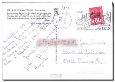 Floresta de Outono — Contraluz — Edições d'Art Castets, n°682 — Verso