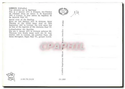 Bazylika Świętej Teresy z Alençon — widok z powietrza — Combier Imprimeur — Rewers