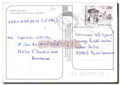 Caen — Os muros do castelo iluminados — Edições Le Goubeey — Verso