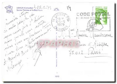 Basílica de Lisieux — Santa Tereza — n°1013 — Verso