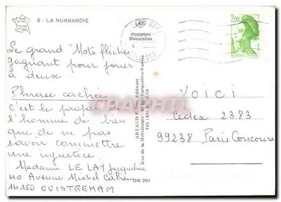 Normandia — carta postal ilustrada com monumentos — editor ARTAUD Frères — Verso