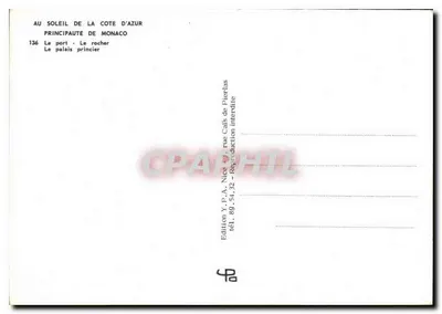 Mônaco — O porto - O palácio real — Edição Y.P.A. Nice — Verso