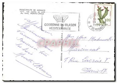 Monte-Carlo — Haven met versierde jachten — Kruis van het Blason Mediterraneo — Achterkant