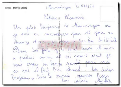 Munsingen — visão invernal com edifícios e caminhão — S 785, editor Pierron — Verso