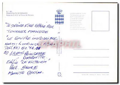 Palácio de Mônaco — Castelo de Monte-Carlo — Éditions Polypost — Verso