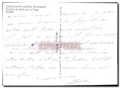 Zachód słońca nad plażą — Kolor i światło Francji — Yvon Paris, Imp. Brauger, Paryż — Rewers