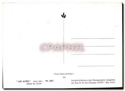 Efeitos de Geada — As Alpes — Ph. Giet — Sociedade de Edições dos Fotógrafos Imagistas, Paris — Verso